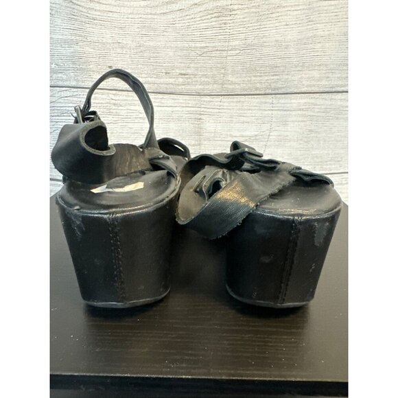 Korks Black Leather Platform Sandals With Ankle Strap & Buckles Size 8 - Picture 3 of 6